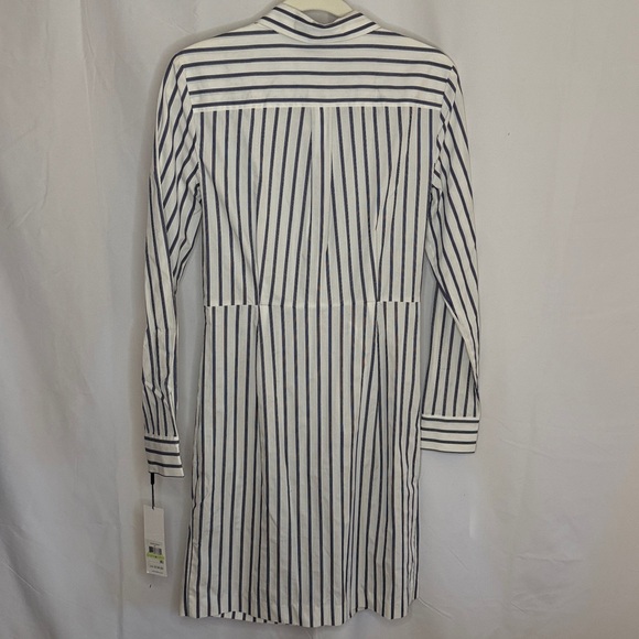 NEW Calvin Klein 100% Cotton Tie Waist Shirt Dress - White Blue Black Stripe  4 - Picture 9 of 13